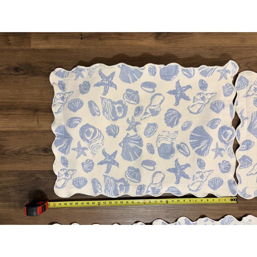 Beach seashell theme quilt  3 piece set 72" x 84" white @ light blue shell print - Picture 5 of 8